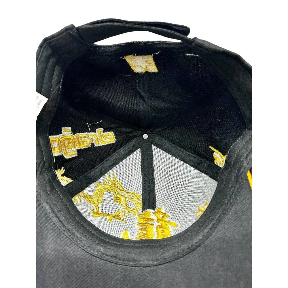 Mega USA Black With Yellow Cap, 3D‎ Embroidered Dragon Strap Back Hat